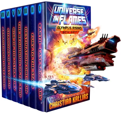 Universe in Flames – Olympus Rising (7 Books + 2 Extras) Box Set: An Epic Space Opera Adventure (UiF: A “Gods & Myths collide” Space Opera Saga Book 1) cover